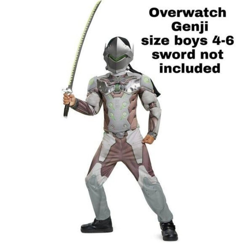 Overwatch Genji Boys Costume 4-6 Disguise Jumpsuit & Helmet Halloween NWT - Picture 1 of 5